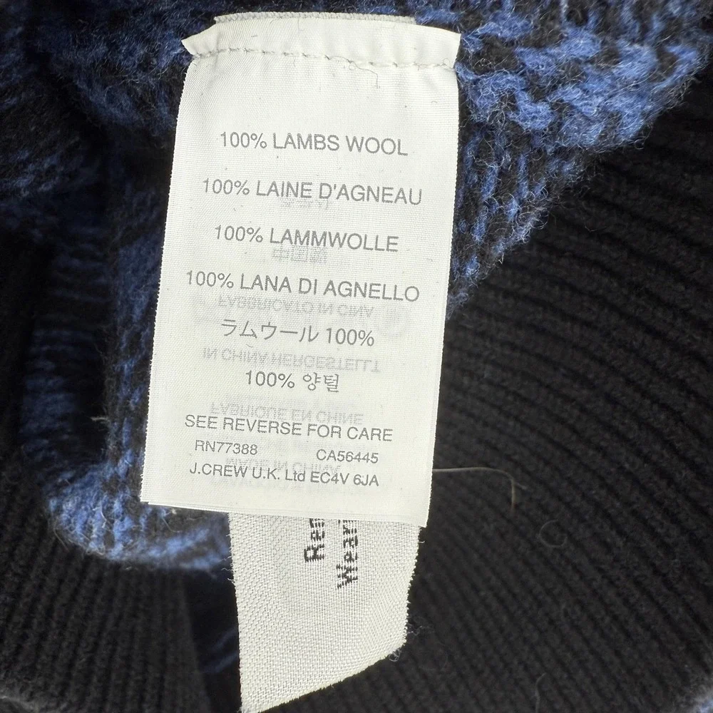 J Crew Sweater Mens Large Blue Black 100% Lambswool Crewneck‎ Argyle Check Knit